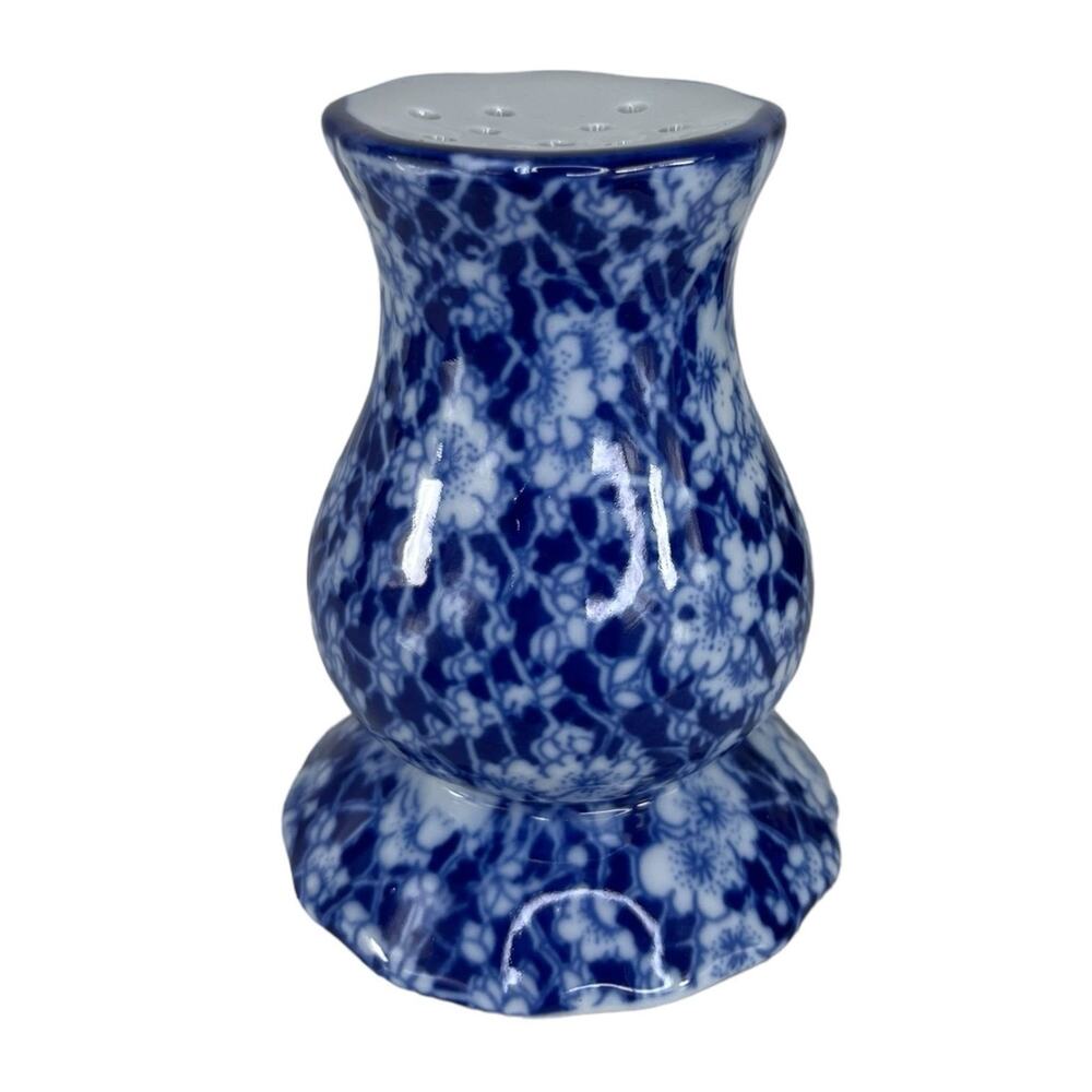 Vintage Victorian Style Blue & White Floral Hat Pin Holder Ironstone pottery EUC